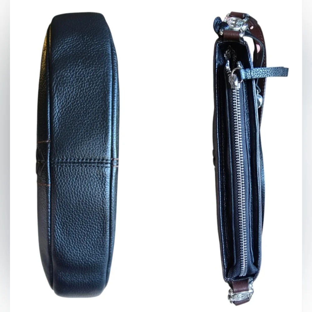 EUC Brighton Aidan Shoulderbag Black Chocolate leather hobo w/ woven acc… - Picture 7 of 11